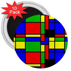 Mondrian 3  Button Magnet (10 Pack)