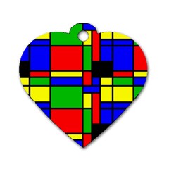 Mondrian Dog Tag Heart (two Sided) by Siebenhuehner