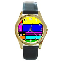 Mondrian Round Leather Watch (Gold Rim) 