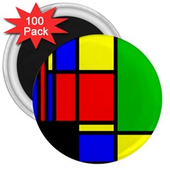 Mondrian 3  Button Magnet (100 Pack)