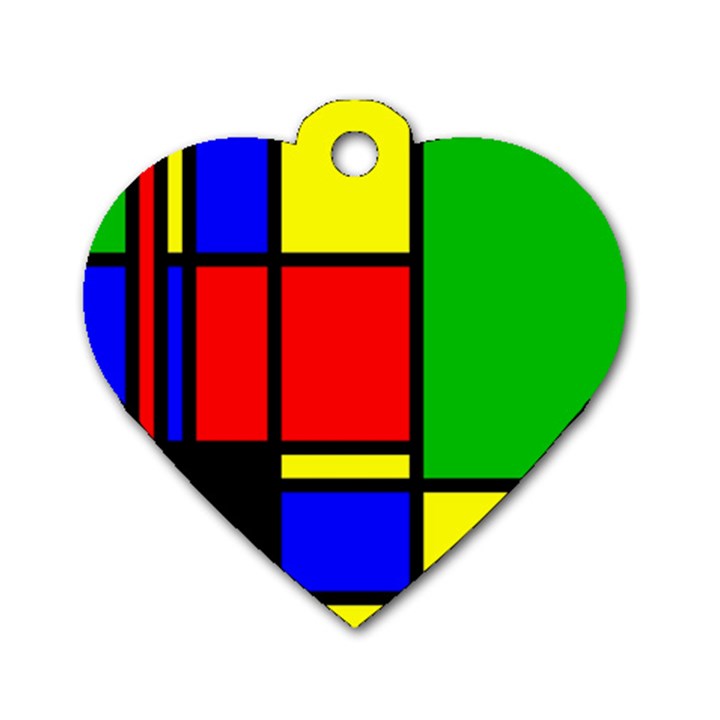 Mondrian Dog Tag Heart (One Sided) 