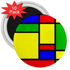 Mondrian 3  Button Magnet (10 Pack)