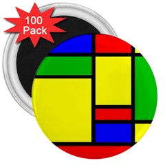 Mondrian 3  Button Magnet (100 Pack) by Siebenhuehner