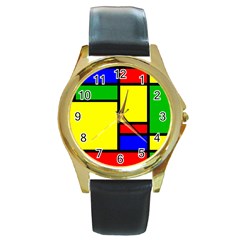 Mondrian Round Leather Watch (gold Rim) 