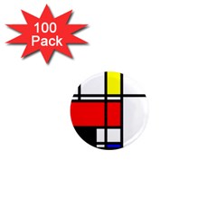 Mondrian 1  Mini Button Magnet (100 Pack)