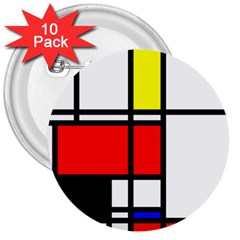 Mondrian 3  Button (10 Pack)