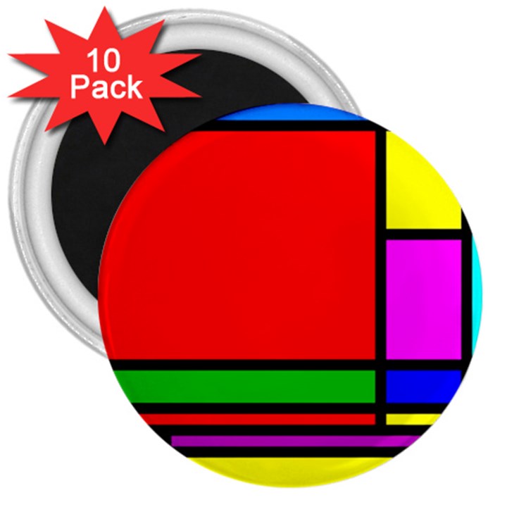 Mondrian 3  Button Magnet (10 pack)