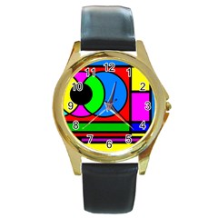 Mondrian Round Leather Watch (gold Rim)  by Siebenhuehner