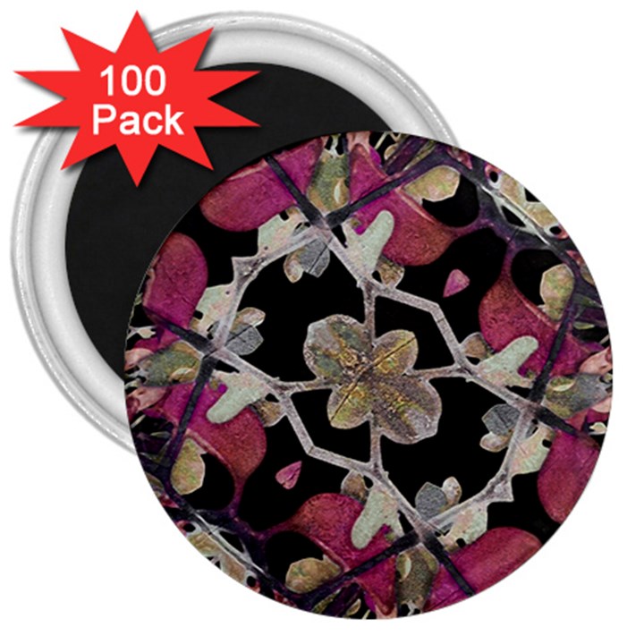 Floral Arabesque Decorative Artwork 3  Button Magnet (100 pack)