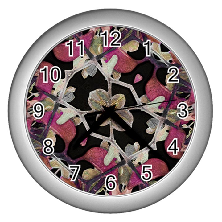 Floral Arabesque Decorative Artwork Wall Clock (Silver)