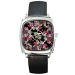 Floral Arabesque Decorative Artwork Square Leather Watch Front