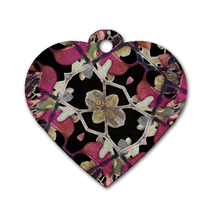 Floral Arabesque Decorative Artwork Dog Tag Heart (Two Sided)