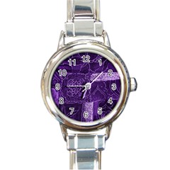 Pretty Purple Patchwork Round Italian Charm Watch by FunWithFibro