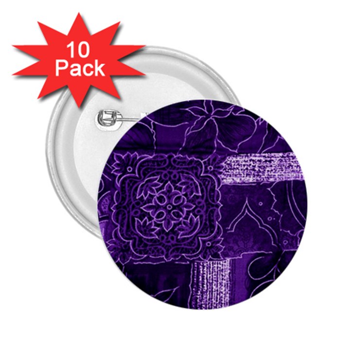 Pretty Purple Patchwork 2.25  Button (10 pack)