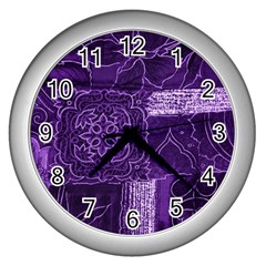 Pretty Purple Patchwork Wall Clock (silver)