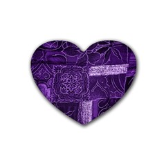 Pretty Purple Patchwork Drink Coasters 4 Pack (heart)  by FunWithFibro