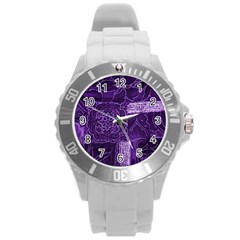 Pretty Purple Patchwork Plastic Sport Watch (large) by FunWithFibro