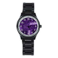 Pretty Purple Patchwork Sport Metal Watch (black) by FunWithFibro