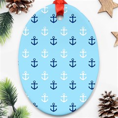 Anchors In Blue And White Oval Ornament