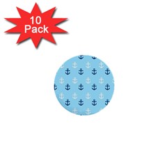 Anchors In Blue And White 1  Mini Button (10 Pack)