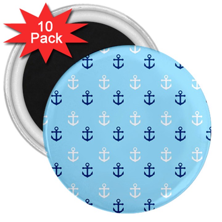 Anchors In Blue And White 3  Button Magnet (10 pack)