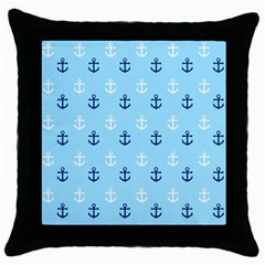 Anchors In Blue And White Black Throw Pillow Case