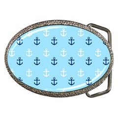 Anchors In Blue And White Belt Buckle (oval)