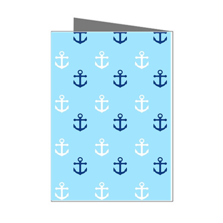 Anchors In Blue And White Mini Greeting Card (8 Pack)