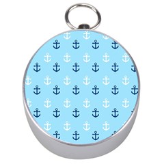 Anchors In Blue And White Silver Compass by StuffOrSomething