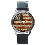 Vinatge American Roots Round Leather Watch (Silver Rim) Front