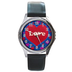 Love Theme Concept  Illustration Motif  Round Leather Watch (silver Rim) by dflcprints