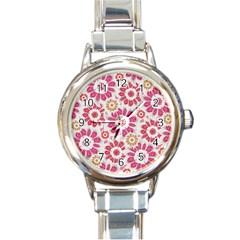 Feminine Flowers Pattern Round Italian Charm Watch