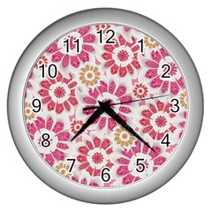 Feminine Flowers Pattern Wall Clock (silver)