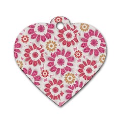 Feminine Flowers Pattern Dog Tag Heart (one Sided)  by dflcprints