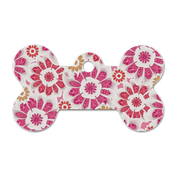 Feminine Flowers Pattern Dog Tag Bone (Two Sided)