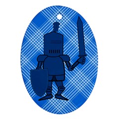 Blue Knight On Plaid Oval Ornament