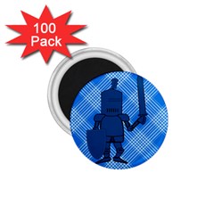 Blue Knight On Plaid 1 75  Button Magnet (100 Pack)