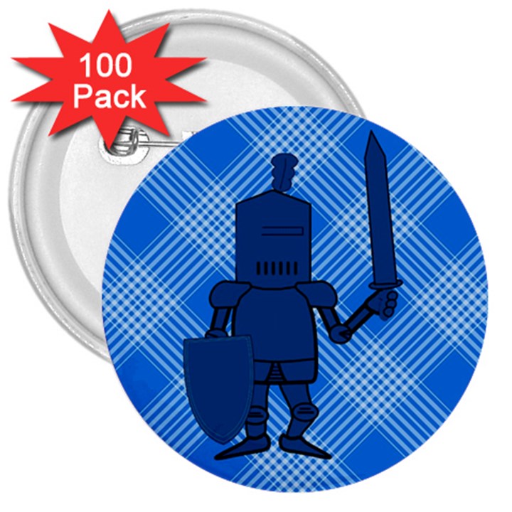 Blue Knight On Plaid 3  Button (100 pack)