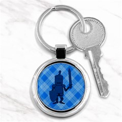 Blue Knight On Plaid Key Chain (round) by StuffOrSomething