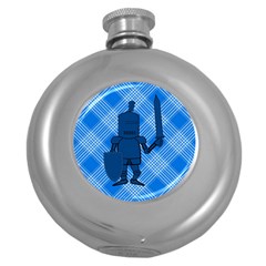 Blue Knight On Plaid Hip Flask (round)