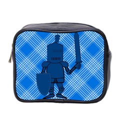 Blue Knight On Plaid Mini Travel Toiletry Bag (two Sides)