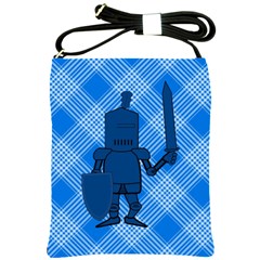 Blue Knight On Plaid Shoulder Sling Bag