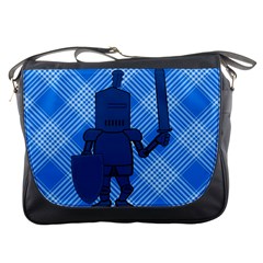 Blue Knight On Plaid Messenger Bag by StuffOrSomething