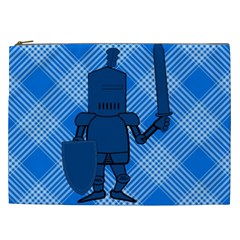 Blue Knight On Plaid Cosmetic Bag (xxl) by StuffOrSomething