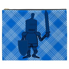 Blue Knight On Plaid Cosmetic Bag (xxxl) by StuffOrSomething