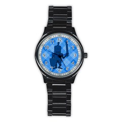 Blue Knight On Plaid Sport Metal Watch (black) by StuffOrSomething