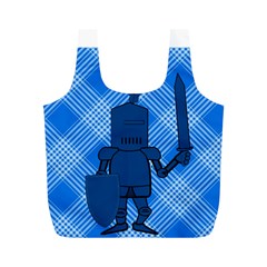 Blue Knight On Plaid Reusable Bag (m) by StuffOrSomething