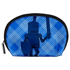 Blue Knight On Plaid Accessory Pouch (large) by StuffOrSomething