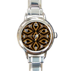 Tribal Diamonds Pattern Brown Colors Abstract Design Round Italian Charm Watch by dflcprints