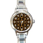 Tribal Diamonds Pattern Brown Colors Abstract Design Round Italian Charm Watch Front